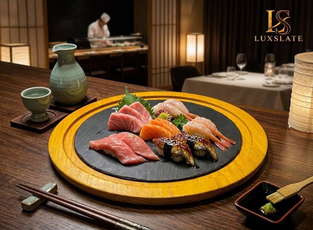 Khay tròn LuxSlate kết hợp đá Slate và gỗ tự nhiên - hình 4